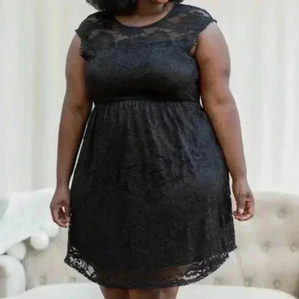 Chic Soul Set The Stage Black Lace Dress Size 3X